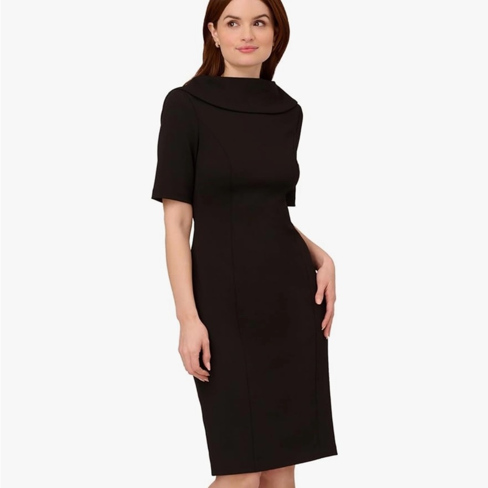 Adrianna Papell Foldover Neck V Back Elegant Black Women's Dress Size 18
